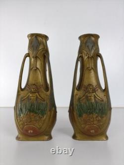 Art Nouveau Fairy Vase Pair by Jean Garnier, French Antique Jugendstil Signed