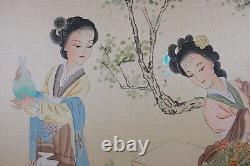Asian Watercolor on Silk Paper, Old Chines Beauties, Pair of Oriental Painting