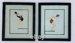 Asor Signed Vintage Swimsuit Painting Man Woman Divers Pair 2 Set Original Art