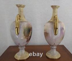 Atq Crown Devon Vases Matched Pair Englsih Art Pottery Artist Signed Peacock