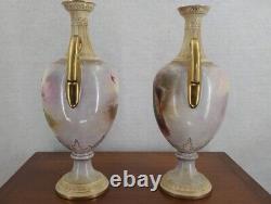 Atq Crown Devon Vases Matched Pair Englsih Art Pottery Artist Signed Peacock