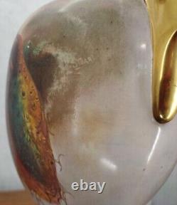 Atq Crown Devon Vases Matched Pair Englsih Art Pottery Artist Signed Peacock