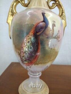 Atq Crown Devon Vases Matched Pair Englsih Art Pottery Artist Signed Peacock