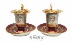 Attractive Pair of Sevres Porcelain Cup & Saucer Napoleon & Josephine Signed