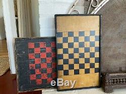 Awesome Pair Of Antique Early Painted Checker Boards Nice Folk Art Aafa