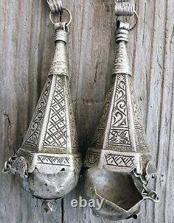 (B) Antique Pair Berber Silver Fibula Perfume Holder Signed Morocco 1918 NR