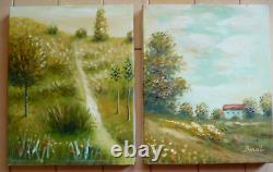 Barat, Pair Signed Oil Canvas Vintage Oil Painting Landscape Signed Contemporary