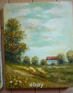 Barat, Pair Signed Oil Canvas Vintage Oil Painting Landscape Signed Contemporary