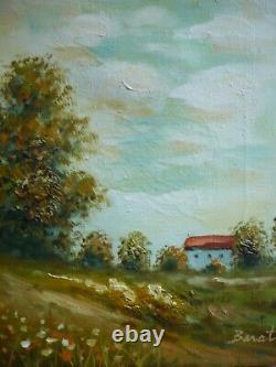 Barat, Pair Signed Oil Canvas Vintage Oil Painting Landscape Signed Contemporary