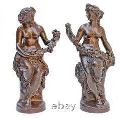 Beautiful Antique French Pair Of Bronze Statues Signed Barbedienne 19th C