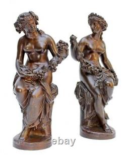 Beautiful Antique French Pair Of Bronze Statues Signed Barbedienne 19th C