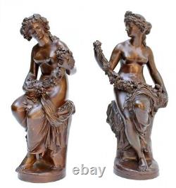 Beautiful Antique French Pair Of Bronze Statues Signed Barbedienne 19th C