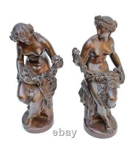 Beautiful Antique French Pair Of Bronze Statues Signed Barbedienne 19th C