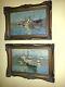 Beautiful Antique Pair Spanish Painting Marine Oil On Canvas Of Hernandez Monjo