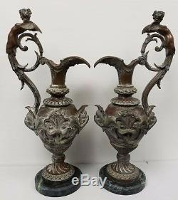 Beautiful Antique Pair of 25 Bronze Ewers signed by Victor Paillard