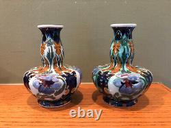 Beautiful Antique Pair of Rozenburg Den Haag Art Nouveau Pottery Vases Signed