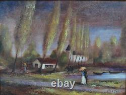 Beautiful Painting Antique Landscape Animated Cavaliers Couple 2014 R. J Bizet #1