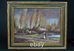 Beautiful Painting Antique Landscape Animated Cavaliers Couple 2014 R. J Bizet #1