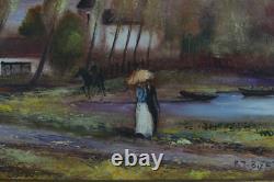 Beautiful Painting Antique Landscape Animated Cavaliers Couple 2014 R. J Bizet #1