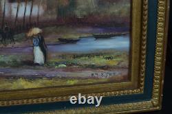 Beautiful Painting Antique Landscape Animated Cavaliers Couple 2014 R. J Bizet #1