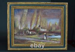 Beautiful Painting Antique Landscape Animated Cavaliers Couple 2014 R. J Bizet #1