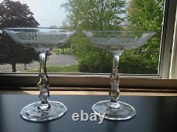 Beautiful Pair Antique ABP Cut Glass Signed Libbey Twist Stem Compotes