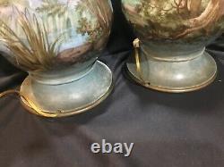 Beautiful Pair Antique French Sevres Limoges or Porcelain Table Lamps Signed