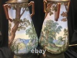 Beautiful Pair Antique French Sevres Limoges or Porcelain Table Lamps Signed