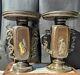 Beautiful Pair Of Antique Japanese Meiji Period (1868-1912) Bronze Vases Signed