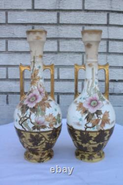 Beautiful Pair of Antique Royal Bonn Hand-Painted Colorful Vases Signed