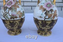 Beautiful Pair of Antique Royal Bonn Hand-Painted Colorful Vases Signed