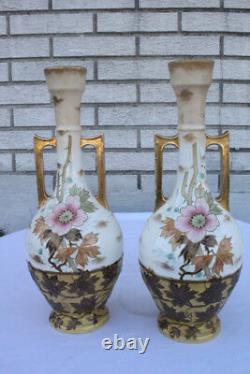 Beautiful Pair of Antique Royal Bonn Hand-Painted Colorful Vases Signed