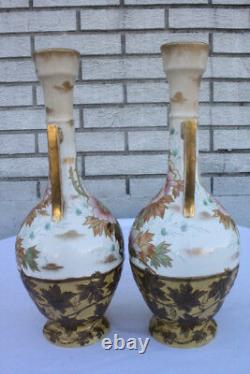 Beautiful Pair of Antique Royal Bonn Hand Painted Colorful Vases, Signed