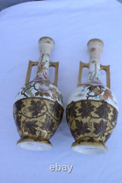 Beautiful Pair of Antique Royal Bonn Hand Painted Colorful Vases, Signed