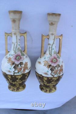 Beautiful Pair of Antique Royal Bonn Hand-Painted Colorful Vases Signed