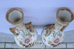 Beautiful Pair of Antique Royal Bonn Hand-Painted Colorful Vases Signed