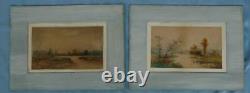Beautiful Pair of Antique Watercolors of European Lake Scenes Monogrammed W G R