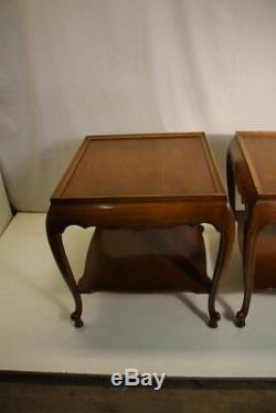 Beautiful Pair of French Provincial Walnut Signed Sofa Side End Tables
