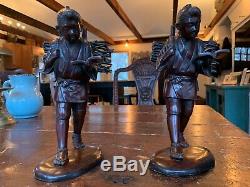 Beautiful Pair of Japanese Signed Bronze Statues of Ninomiya Figure