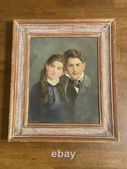 Beautiful Vintage Framed Oil Painting Portrait Of Couple On Canvas Signed As Is