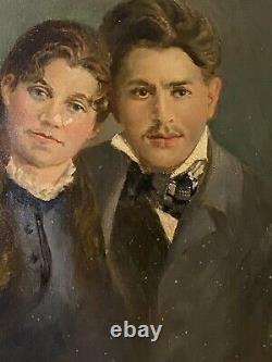 Beautiful Vintage Framed Oil Painting Portrait Of Couple On Canvas Signed As Is