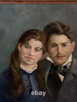 Beautiful Vintage Framed Oil Painting Portrait Of Couple Signed (as Is!)