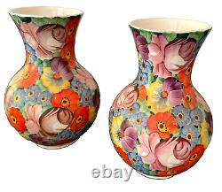 Bohemian Czech PAIR Vases Pottery 1920's Deco Signed 7 3/4H