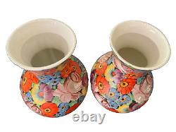 Bohemian Czech PAIR Vases Pottery 1920's Deco Signed 7 3/4H