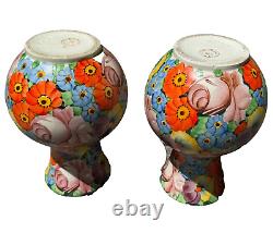 Bohemian Czech PAIR Vases Pottery 1920's Deco Signed 7 3/4H