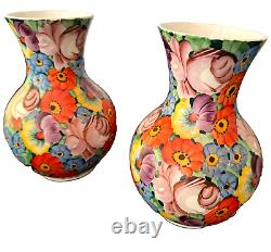 Bohemian Czech PAIR Vases Pottery 1920's Deco Signed 7 3/4H