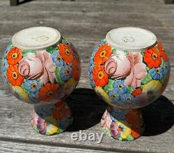 Bohemian Czech PAIR Vases Pottery 1920's Deco Signed 7 3/4H