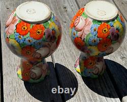 Bohemian Czech PAIR Vases Pottery 1920's Deco Signed 7 3/4H