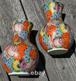 Bohemian Czech PAIR Vases Pottery 1920's Deco Signed 7 3/4H