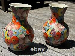 Bohemian Czech PAIR Vases Pottery 1920's Deco Signed 7 3/4H